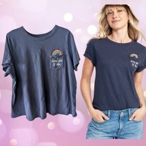 2 For $10 - Old Navy Women's 2X Slub Knit Navy Blue Graphic Rainbow Tee